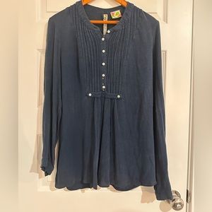 Free People Blue Half Button Down Top